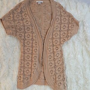 Christopher & Banks Brown Open Front Cardigan with Lace Pattern